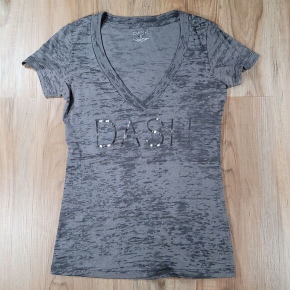 🔹️DASH Gray & Silver 'Dash' Vneck Short Sleeve Tshirt Small - Picture 1 of 8